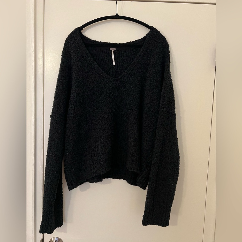 Black V-Neck Pullover Sweater, size XL | Free People